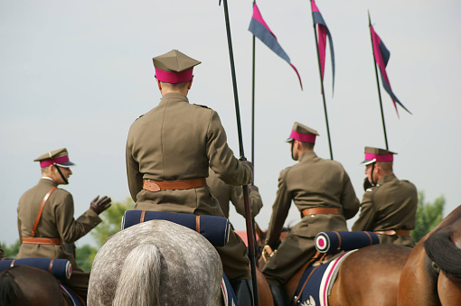 A demonstration of riding and drill of Polish uhlans from 1939, performed by a squadron of a historical reconstruction group.