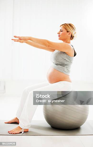 아름다운 임산부 운동을 하고 있습니다 건강한 생활방식에 대한 스톡 사진 및 기타 이미지 - 건강한 생활방식, 공-스포츠 장비, 기대