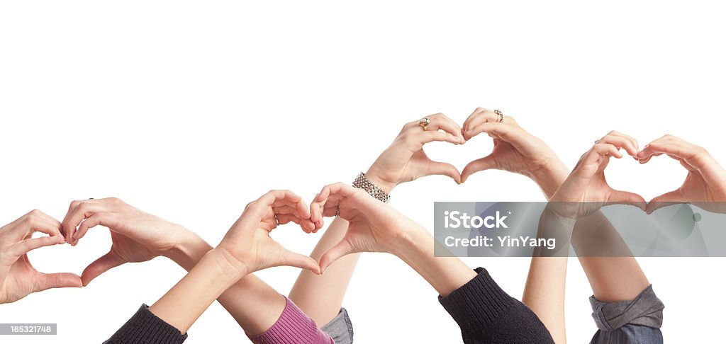 Coração em forma de sinal de mão, símbolo de amor adolescente em fundo branco - Royalty-free Adolescente Foto de stock