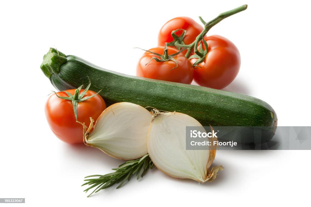 Legumes: Abobrinha, cebola, alecrim e tomate - Foto de stock de Abobrinha royalty-free