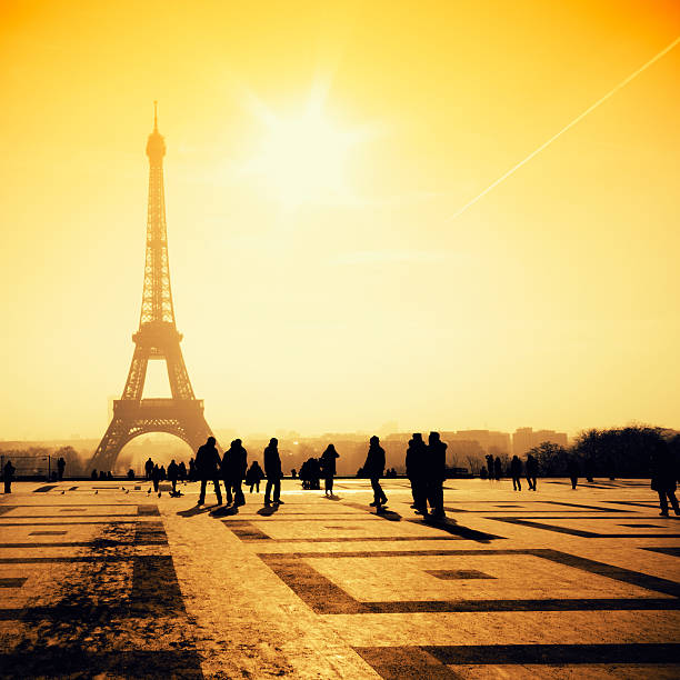 The Eiffel Tower in the blue sky
