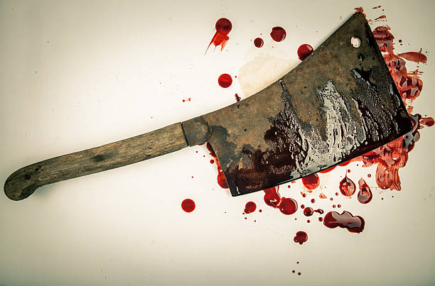 istock Large Rusty Blood-Smeared Cleaver on White Background 4 185323377