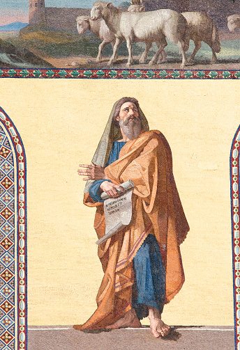 The prophet Geremia. Mosaic work on the facade of papal Basilica of St. Paul Outside the wall in Rome.\u2028http://www.massimomerlini.it/is/rome.jpg\u2028http://www.massimomerlini.it/is/romebynight.jpg\u2028http://www.massimomerlini.it/is/vatican.jpg