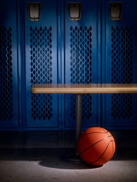 Basketball in Locker Room stock photo