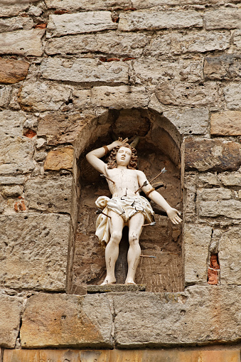 old wooden sculpture of St. Sebastian, seen in Forchheim, Germany, Franconia