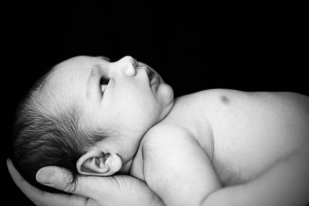 Toddler Posing For The Camera. Black And White / Monochrome