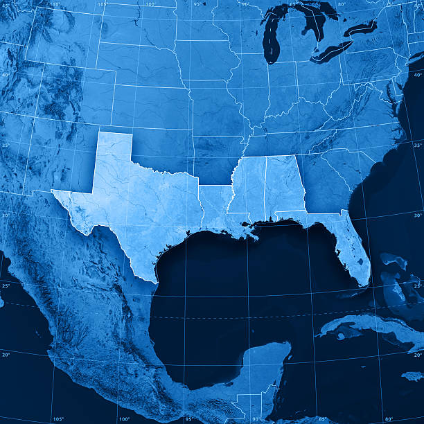 gulf coast states usa topographic 맵 - 멕시코만 연안 주 뉴스 사진 이미지