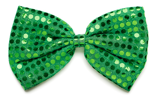 Green bow tie on white background