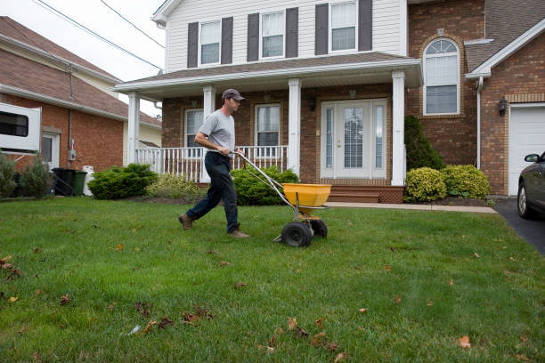 istock Landscaper Fertilizes a Lawn 185326934