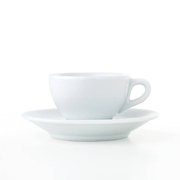 xícara de café, isolada no branco " - front view cup saucer white - fotografias e filmes do acervo