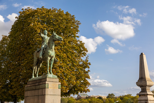 Angel of Peace in Munich in autumnwith sunshine and beautiful clouds in the background. High quality photo
