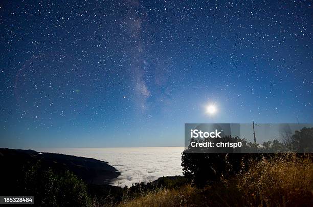 Млечный Путь И Луна Над Линией Big Sur — стоковые фотографии и другие картинки Биг-Сюр - Биг-Сюр, Небо, Ночь