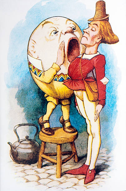 앨리스-통해 루킹 유리컵 - engraving eggs engraved image old fashioned stock illustrations
