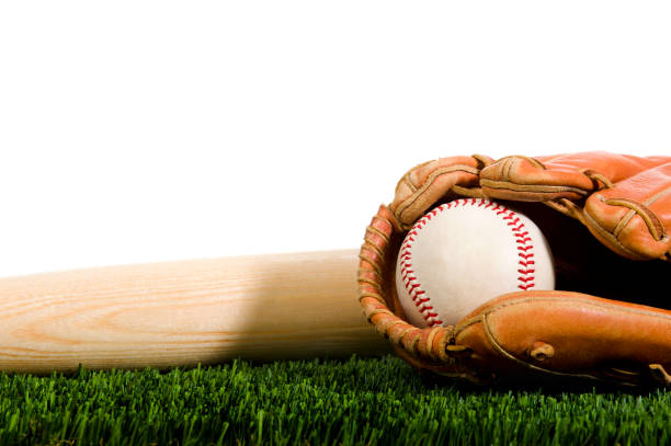 istock Baseball, glove and bat in Grass with white background 185329002