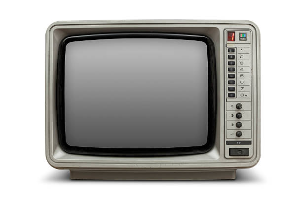 Vintage television with blank screen "Old portable, retro colour TV with a blank screen, isolated on white, saved with clipping paths for the TV case and the screen area.See below for related images from my portfolio:" old television stock pictures, royalty-free photos & images