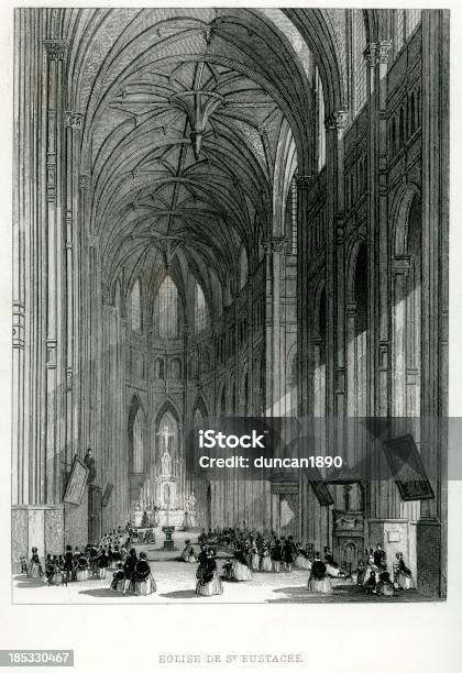 Église Saint Eustache Paryż - Stockowe grafiki wektorowe i więcej obrazów Kościół św. Eustachego w Paryżu - Kościół św. Eustachego w Paryżu, Paryż, 1. dzielnica Paryża