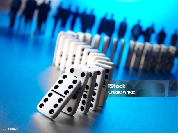 Buisness Team With A Donimo Effect Stock Photo - Download Image Now - Domino, Falling, Blue