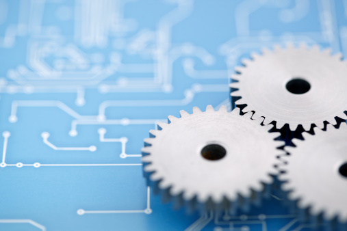 Gears and printed circuit board.