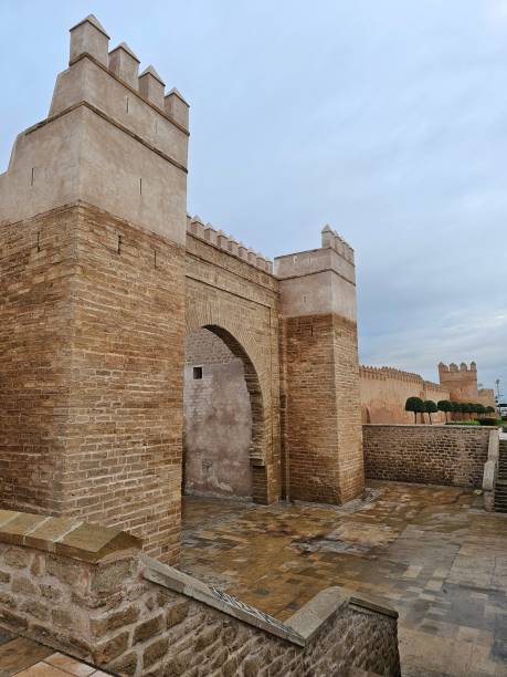 access door and wall to the medina of salé in morocco - salé city imagens e fotografias de stock