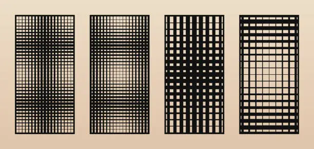 Vector illustration of Laser cut panel set. Vector abstract geometric patterns with halftone grid