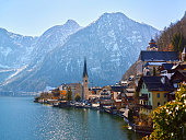 Mountain village in the Austrian Alps. Hallstatt, Austria.