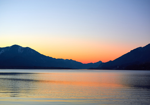 Beautiful sunset on Lake Wolfgang. Austrian Alps, Salzburg region