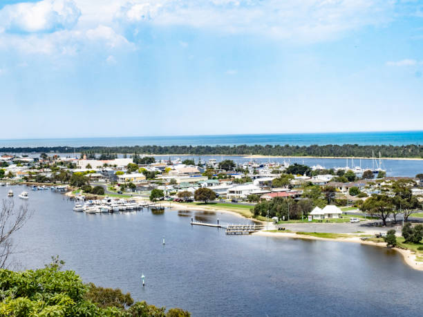 istock High angle view of sea side town 1853415206