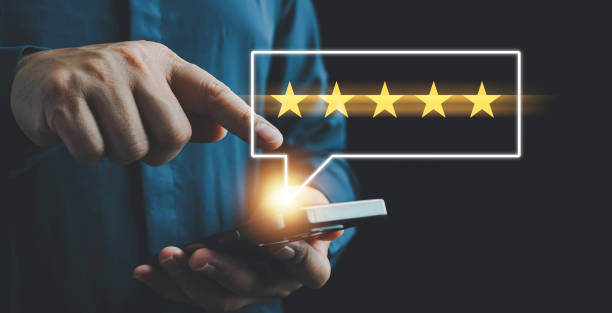 istock 5 Star service, Customer evaluation feedback, men giving review Satisfaction Surveys. giving a five star rating. Service rating, satisfaction concept. 1853426519