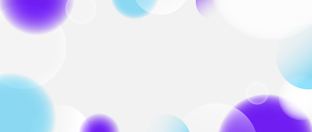 Soft matte sphere background. Blue, purple, white floating bubble ball wallpaper. Blur gradient circle backdrop. Vector horizontal design template for banner, poster, presentation, brochure, leaflet