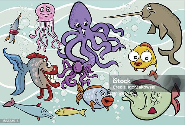 Sea Life Illustration De Dessin Animé Animaux Groupe Vecteurs libres de droits et plus d'images vectorielles de Bonheur