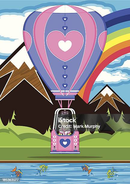 Princess In Heart Hot Air Balloon Stock Illustration - Download Image Now - Basket, Cartoon, Child