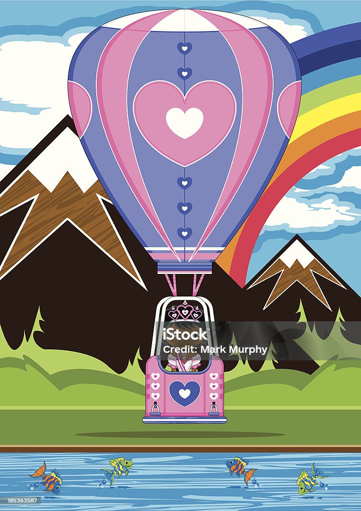 Принцесса в сердце Hot Air Balloon - Векторная графика Гора роялти-фри