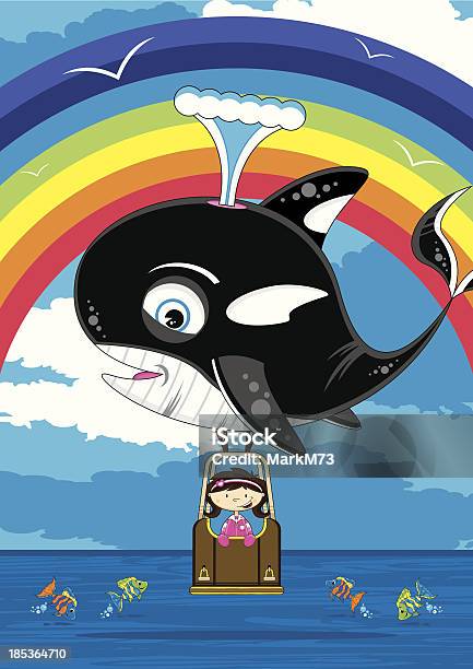 Fille Dans Des Baleines En Montgolfière Vecteurs libres de droits et plus d'images vectorielles de Baleine - Baleine, Cartoon, Enfant