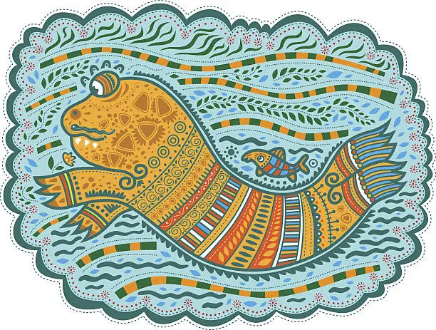 Vector illustration of Decorative catfish fish and flower