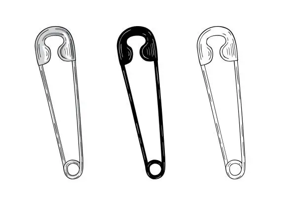 Vector illustration of Сlosed safety pin, flat vector illustration logo icon