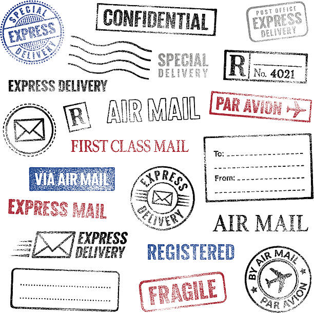 Postal stamps Vector image. Set of grunge postage stamps.  post office stock illustrations