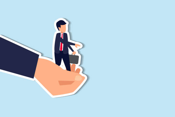 istock Leadership in business management, vision to success or career development concept, confident businessman holding suitcase pointing finger to the bright future with vision standing in empower hand. 1853663183