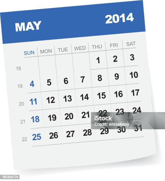 May 2014 Calendar Illustration Stock Illustration - Download Image Now - 2014, Adhesive Note, Blank
