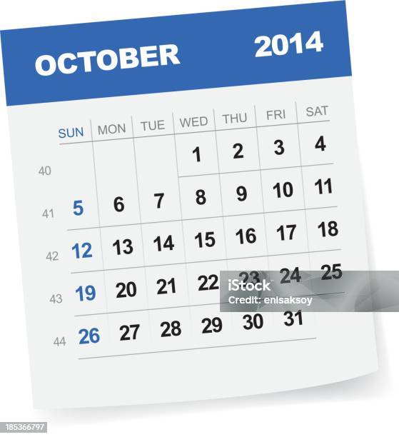 October 2014 Calendar Illustration Stock Illustration - Download Image Now - 2014, Adhesive Note, Blank