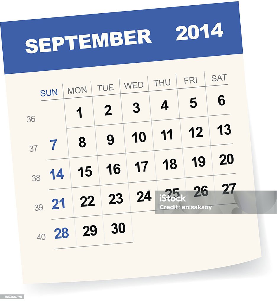 September 2014 Calendar Illustration Stock Illustration - Download Image  Now - 2014, Adhesive Note, Blank - Istock