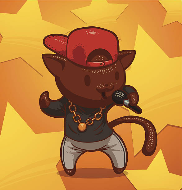 ilustraciones, imágenes clip art, dibujos animados e iconos de stock de gato cantante de rap - dancing hip hop performing arts event artist