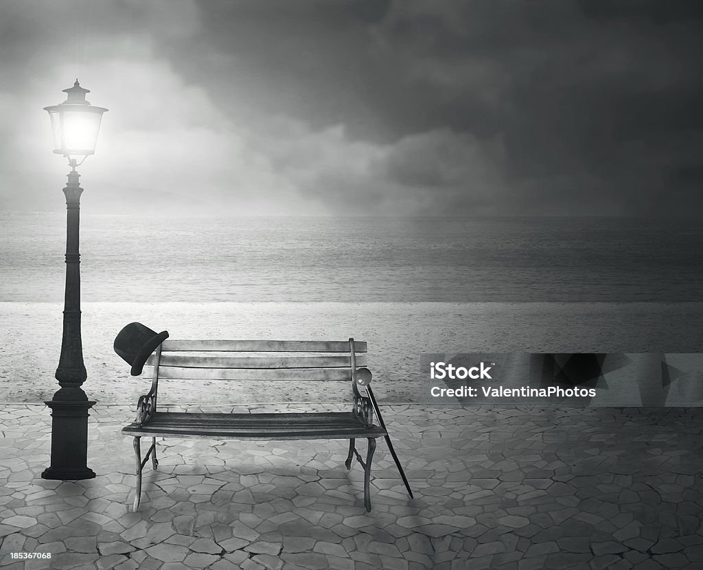 Memories Beautiful vintage artistic imagine at the sea at night in black and white Architecture stock illustration