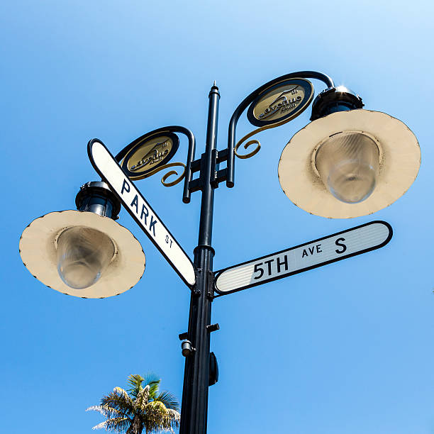 istock historical street sign in Naples, Florida under blue sky 185367448
