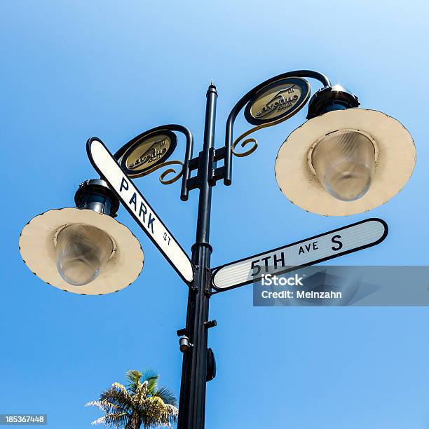 Historical Street Sign In Naples Florida Under Blue Sky Stock Photo - Download Image Now