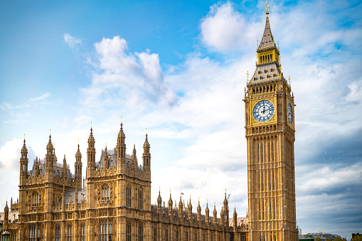 Big Ben and Westminster Bridge at sunset, London, UK