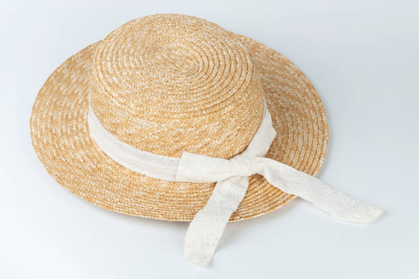 istock Straw summer hat with white ribbon 1853721477