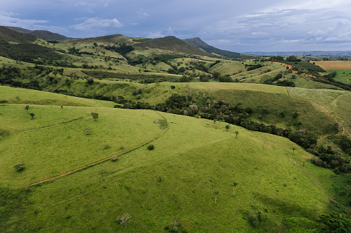Landscape of green hills in Minas Gerais, Brazil