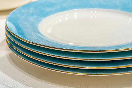 Elegant porcelain on the table, everyday ceramic tableware