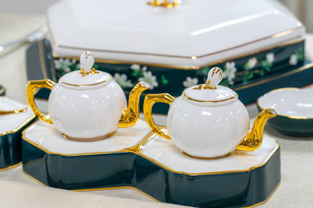 istock Elegant porcelain on the table, everyday ceramic tableware 1853875246