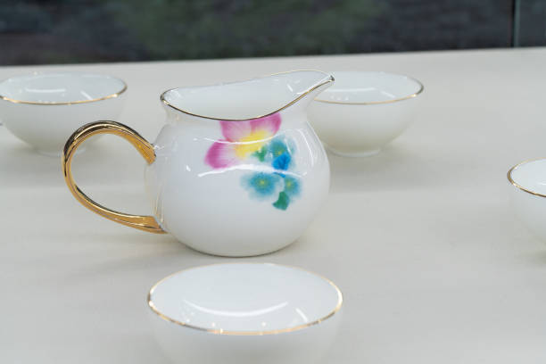 Elegant porcelain on the table, everyday ceramic tableware